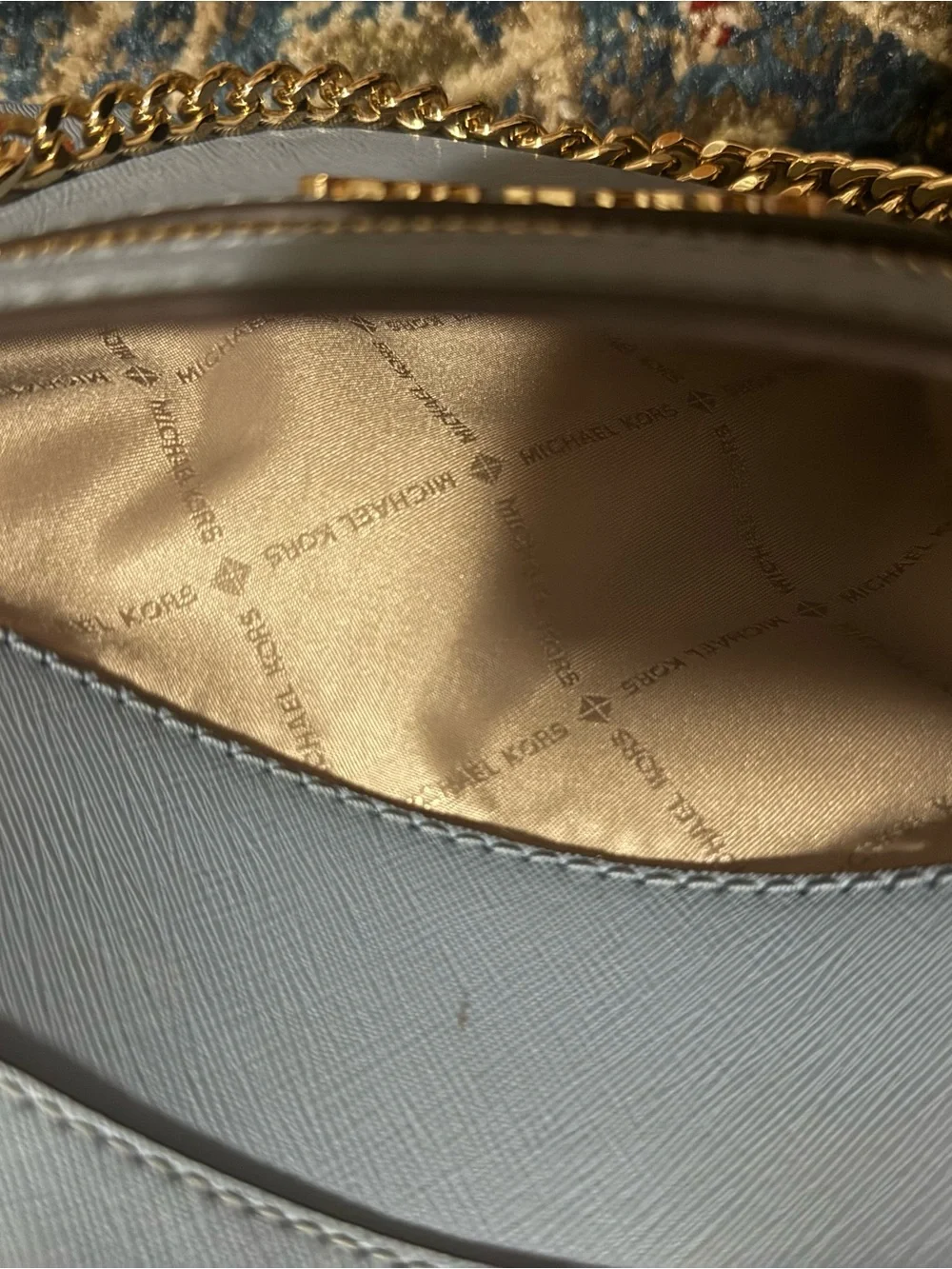 Michael Kors Powder Blue Crossbody with Gold Chain Accent
